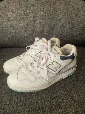 New Balance White Sneakers with Navy and Mint Accents